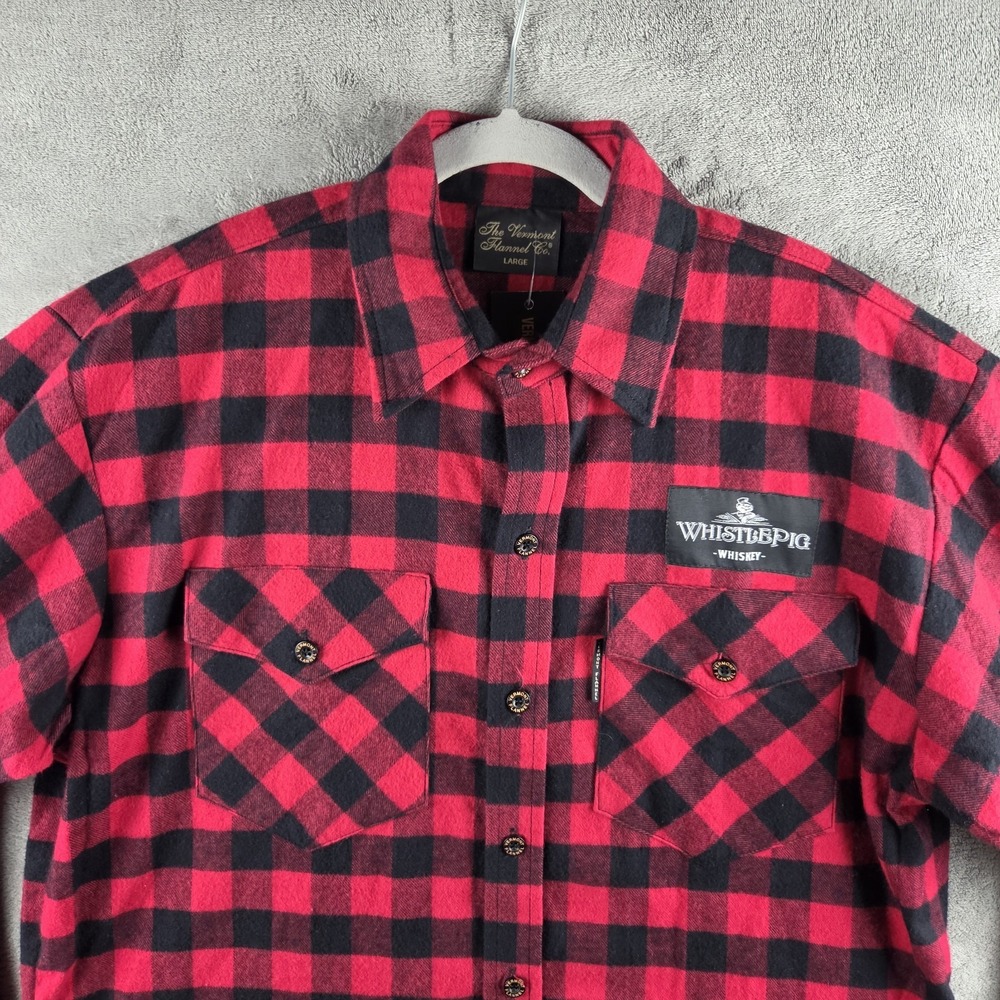 NWT Vermont Flannel Co Red Black Plaid Button Shirt Mens L Whistle Pig Whiskey